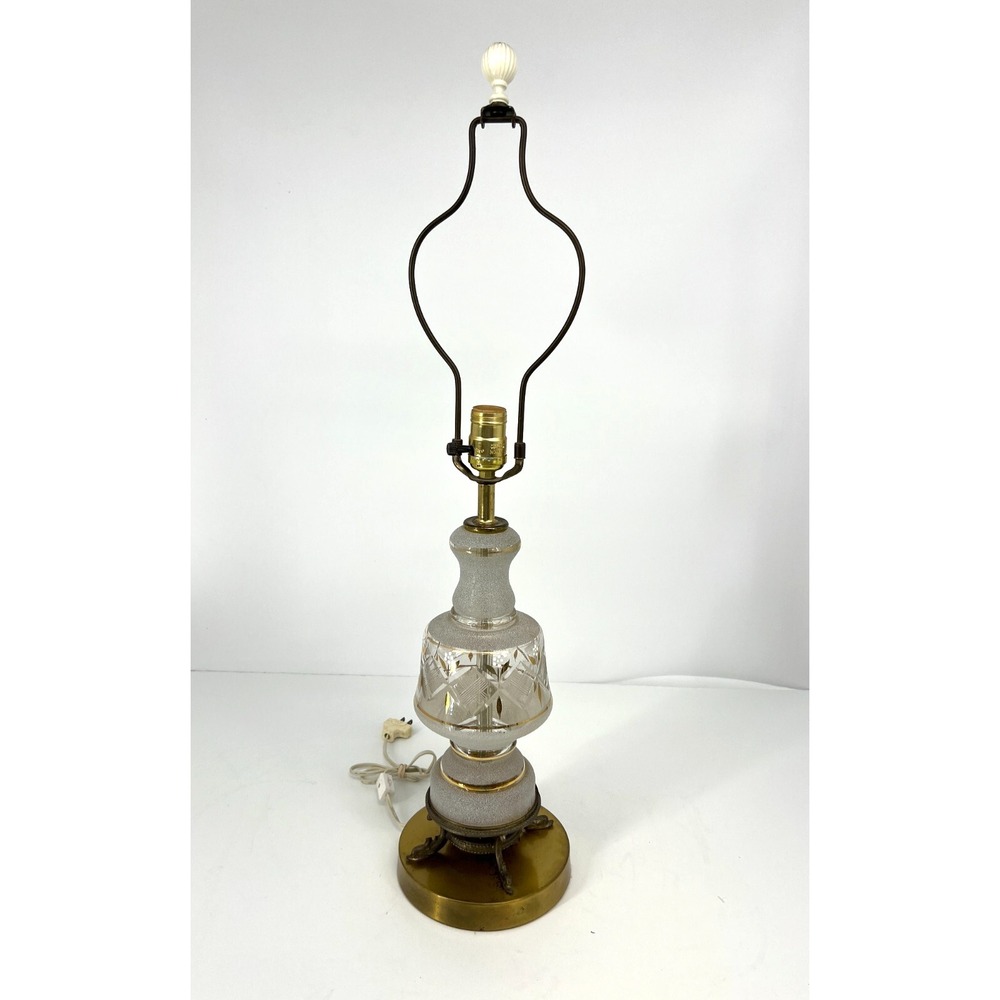 Vintage Leviton Table Lamp Mid Century Modern Frosted Glass & Brass USA 29.5"
